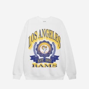 FOCO Los Angeles Rams 2020 Retro Banner Crest Crew Neck Sweatshirt - White / 3XL - Men